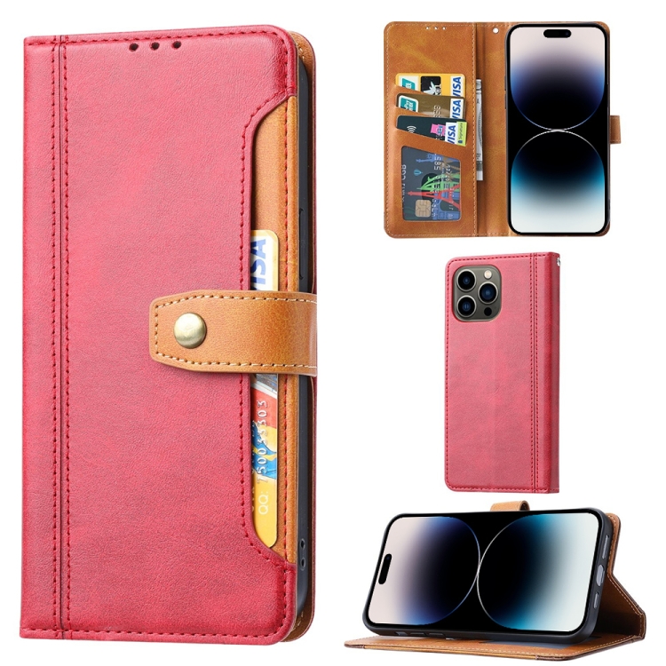 

Calf Texture Double Fold Clasp Horizontal Flip Leather Case For iPhone 14 Pro(Red)