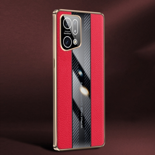 

For OPPO Find X5/Find X5 Pro Racing Car Design Leather Electroplating Process Anti-fingerprint Protective Phone Case(Red)