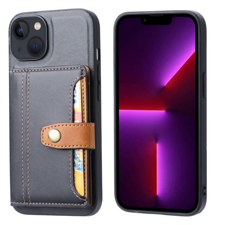 

For iPhone 14 Calfskin Card Slot TPU + PU Phone Case (Black)