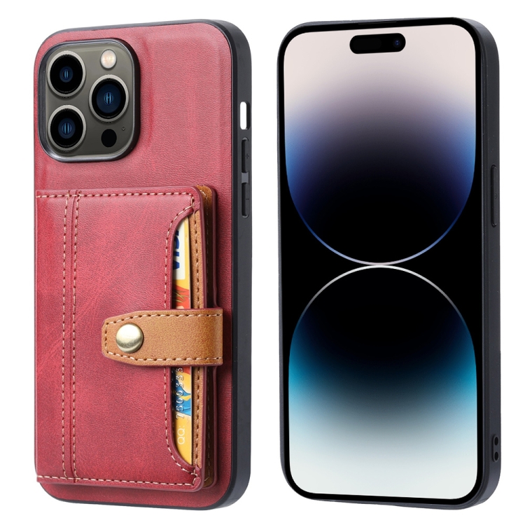 

For iPhone 14 Pro Max Calfskin Card Slot TPU + PU Phone Case (Red)