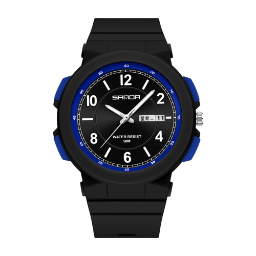 

SANDA 6097 TPU Strap Dual Calendar Waterproof Electronic Watch(Black Blue)