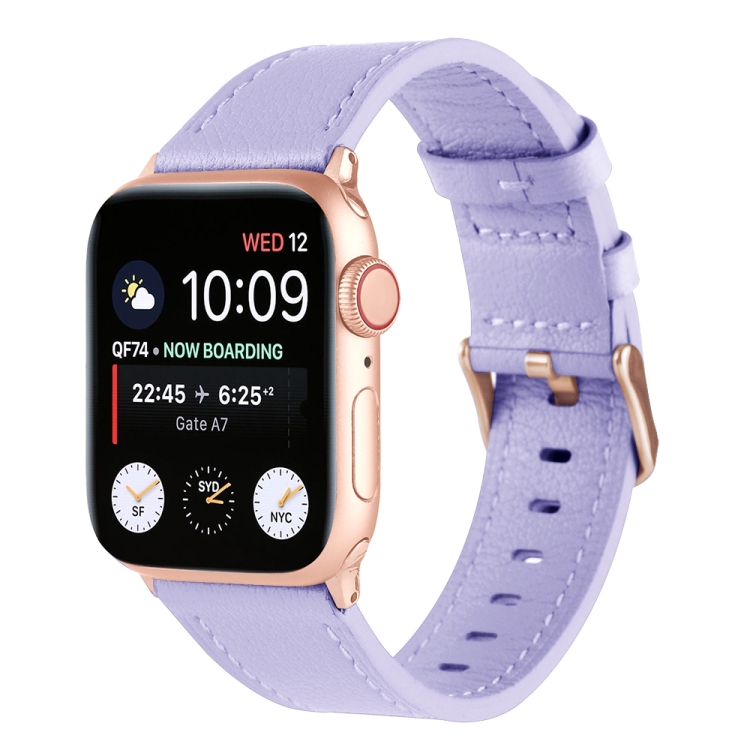 

Universal Genuine Leather Watch Band For Apple Watch Series 7 41mm / 6&SE&5&4 40mm / 3&2&1 38mm(Lavender Purple)