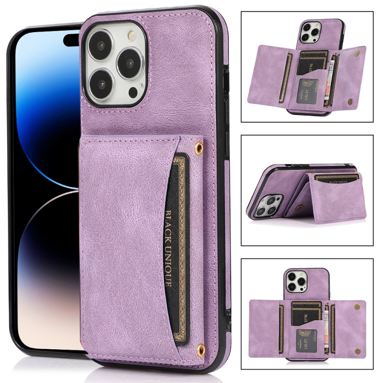 

Three-fold Leather Phone Case For iPhone 14 Pro(Purple)