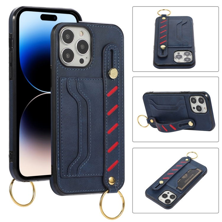 

Wristband Wallet Leather Phone Case For iPhone 14 Pro(Blue)