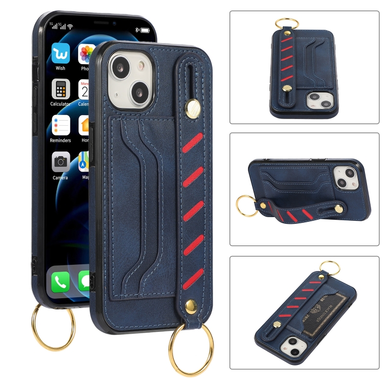 

Wristband Wallet Leather Phone Case For iPhone 14 Max(Blue)