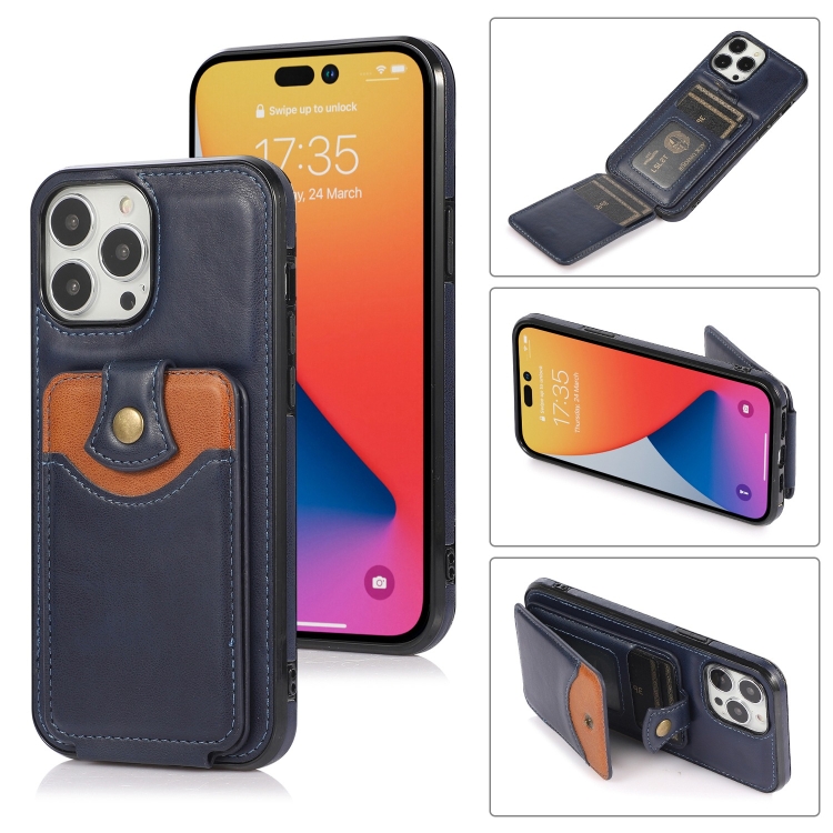 

Soft Skin Wallet Bag Phone Case For iPhone 14 Pro Max(Blue)