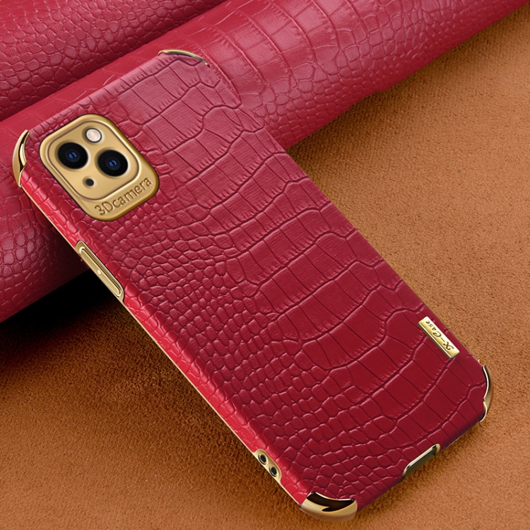 

6D Electroplating Crocodile Texture Phone Case For iPhone 14 Pro (Red)