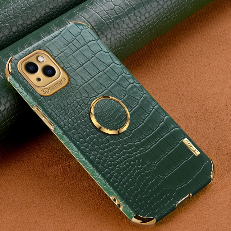 

6D Electroplating Crocodile Texture Phone Case With Holder For iPhone 14 Pro (Green)
