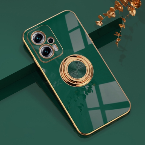 

For Xiaomi Redmi Note 11T Pro 6D Electroplating Full Coverage Silicone Protective Case with Magnetic Ring Holder(Dark Green)