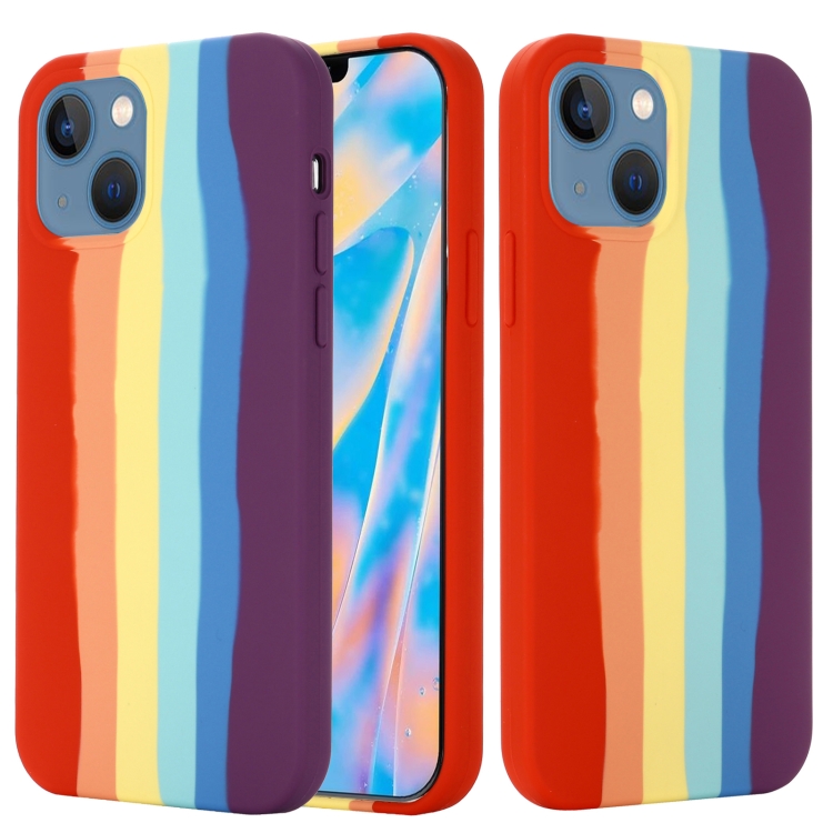 

For iPhone 14 Plus Rainbow Liquid Silicone Phone Case (Red)