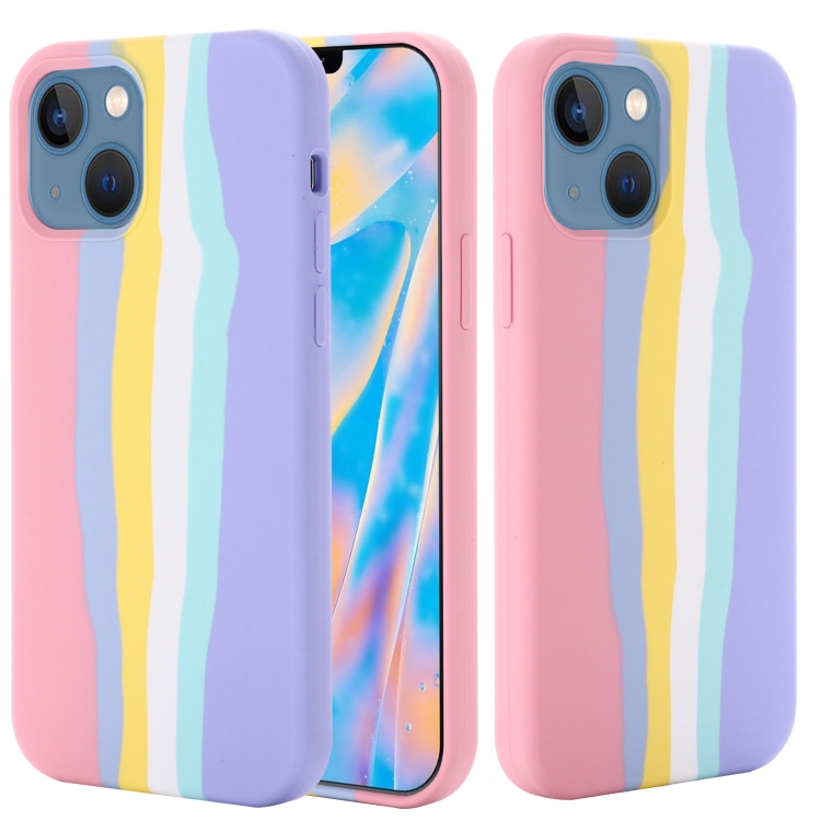 

For iPhone 14 Plus Rainbow Liquid Silicone Phone Case (Pink)