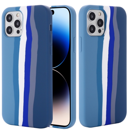 

For iPhone 14 Pro Max Rainbow Liquid Silicone Phone Case (Blue)