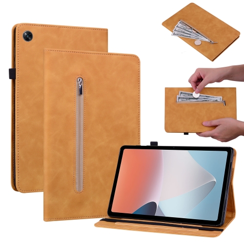 

For OPPO Pad Air Skin Feel Solid Color Zipper Leather Tablet Case(Yellow)