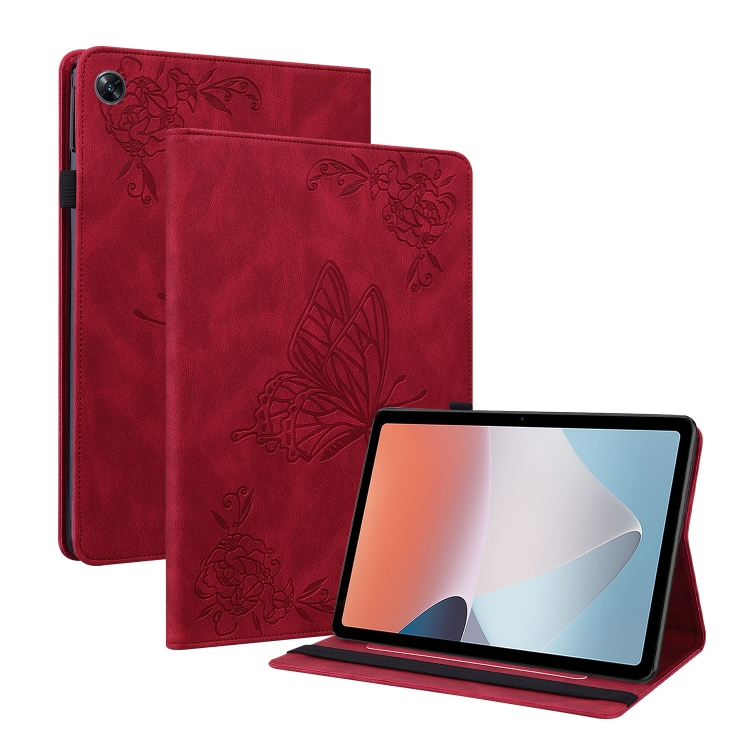 

For OPPO Pad Air Butterfly Flower Embossed Leather Tablet Case(Red)