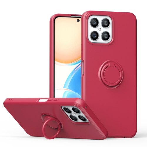 

For Honor X8 Ring Kickstand Silicone Phone Case(Hawthorn Red)