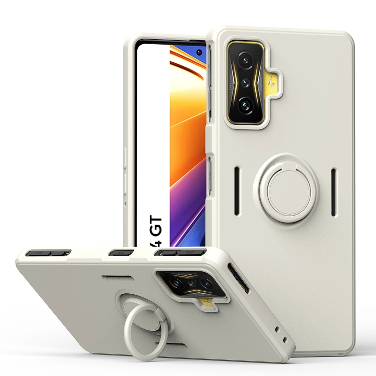 

For Xiaomi Poco F4 GT Ring Kickstand Silicone Phone Case(Antique White)