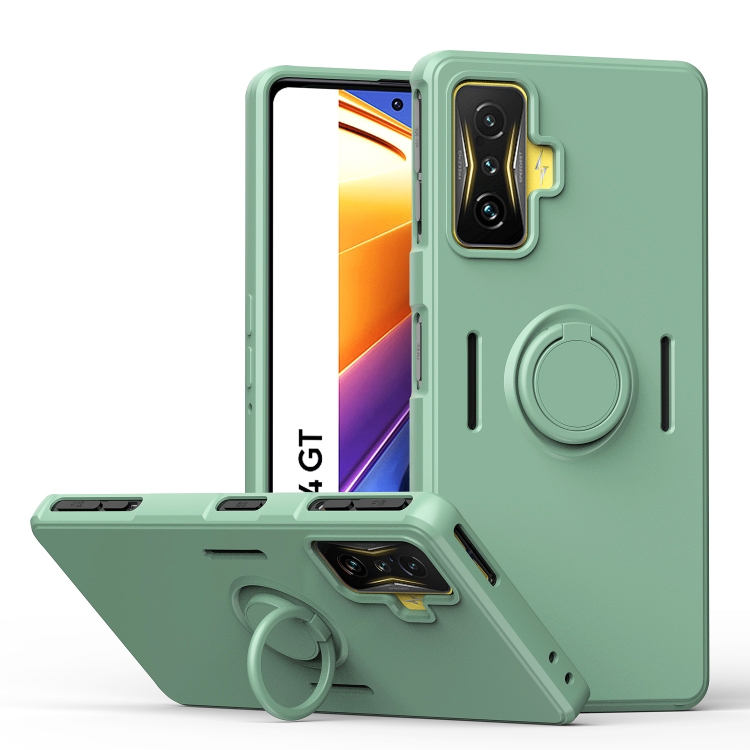 

For Xiaomi Poco F4 GT Ring Kickstand Silicone Phone Case(Mint Green)