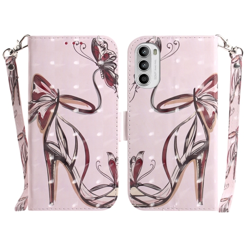 

For Motorola Moto G62 5G 3D Colored Horizontal Flip Leather Phone Case(Butterfly High-heeled)