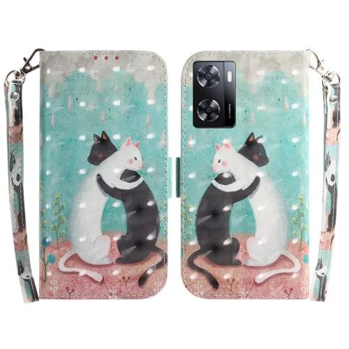 

For OPPO A57 2022 4G/A57 2022 5G/Realme Q5i/Realme V23 5G/Realme Narzo 50 5G/A77 5G 3D Colored Horizontal Flip Leather Phone Case(Black White Cat)