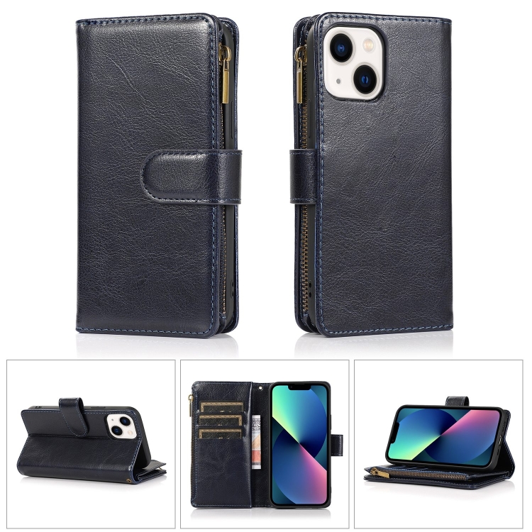 

For iPhone 14 Plus Multifunctional 9 Card Slots Leather Case (Black)