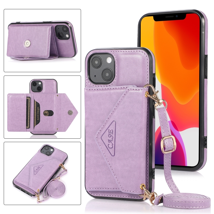 

Cross-body Card Bag Phone Case For iPhone 14(Purple)