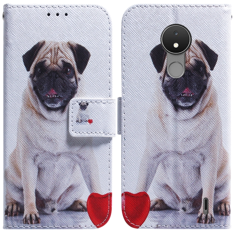 

For Nokia C21 Coloured Drawing Leather Phone Case(Pug)