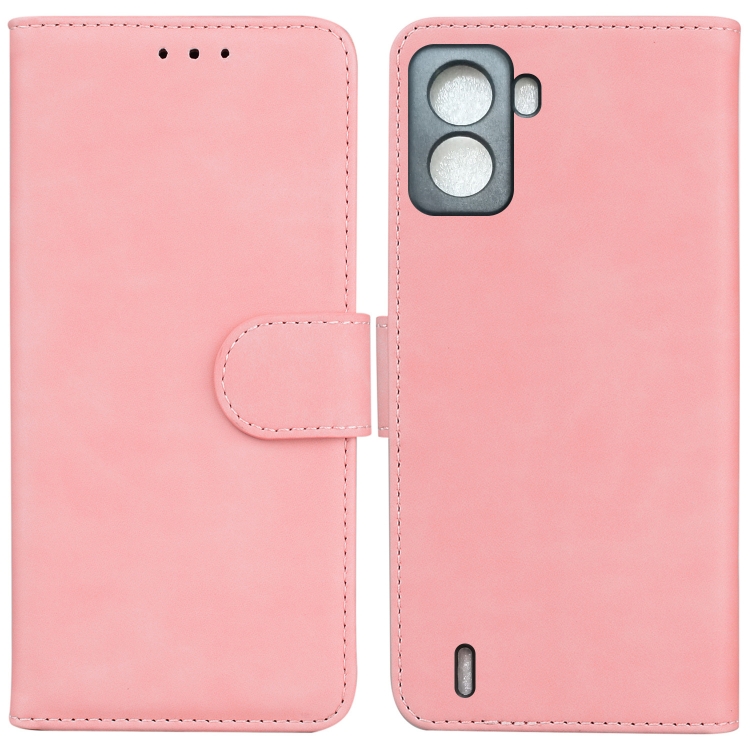 

For Tecno Pop 6 No Fingerprints Skin Feel Pure Color Flip Leather Phone Case(Pink)