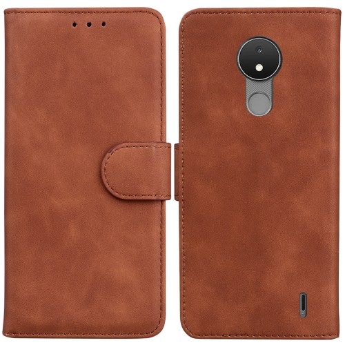 

For Nokia C21 Skin Feel Pure Color Flip Leather Phone Case(Brown)
