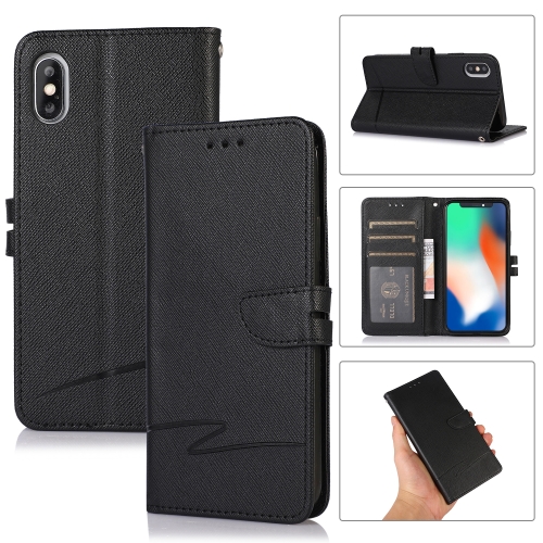 

For iPhone X / XS Cross Texture Horizontal Flip Leather Phone Case(Black)