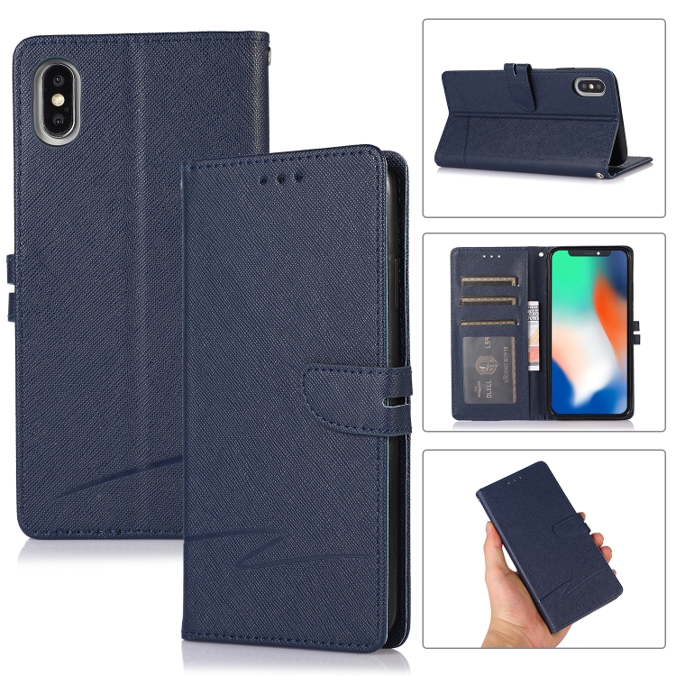 

Cross Texture Horizontal Flip Leather Phone Case For iPhone XS Max(Dark Blue)