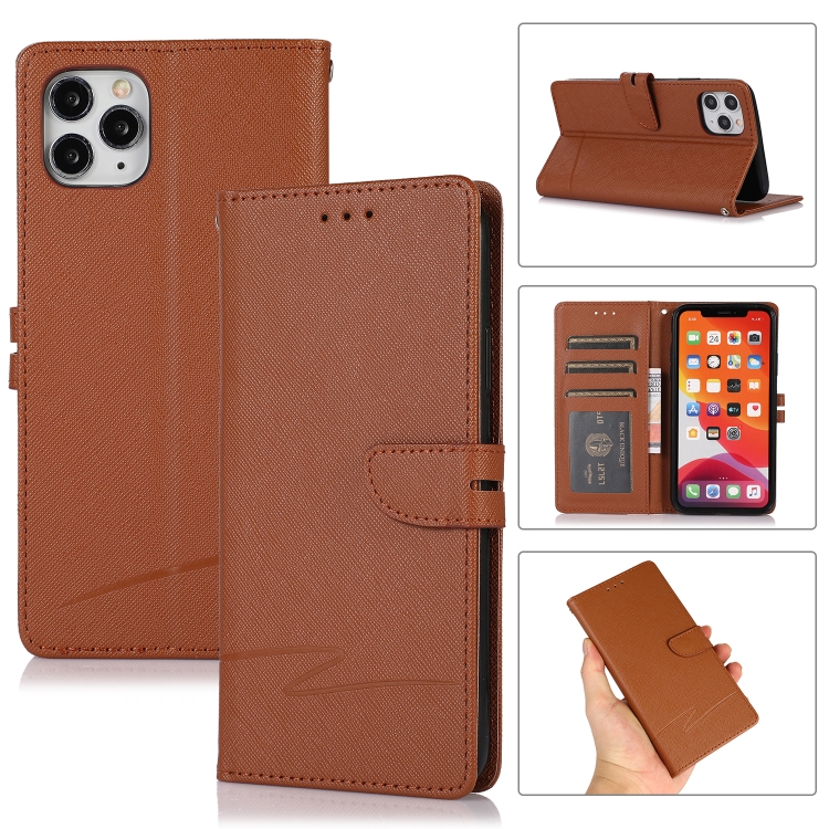 

Cross Texture Horizontal Flip Leather Phone Case For iPhone 11 Pro Max(Brown)