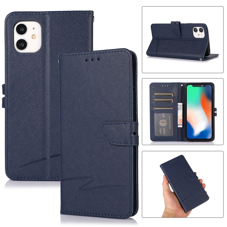 

For iPhone 12 Cross Texture Horizontal Flip Leather Phone Case(Dark Blue)