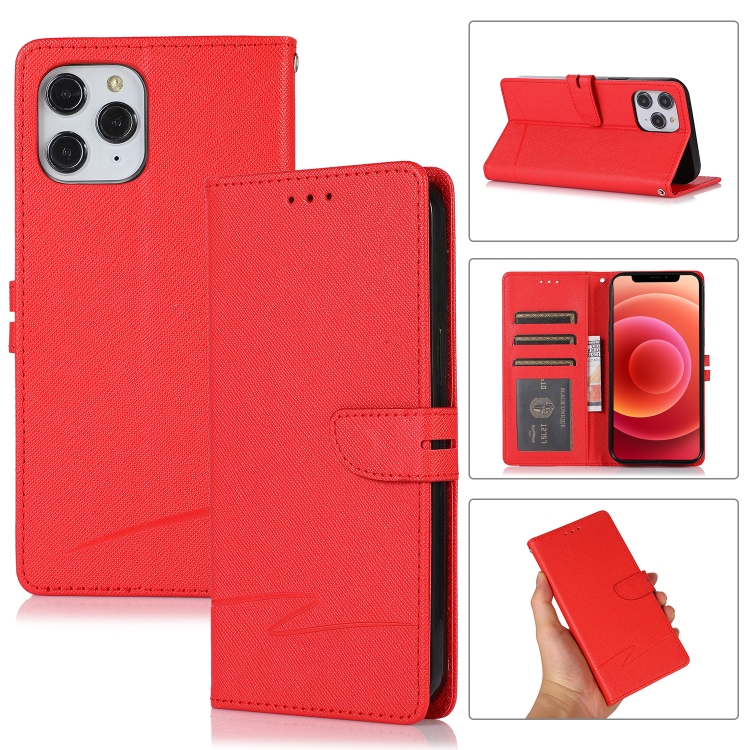 

Cross Texture Horizontal Flip Leather Phone Case For iPhone 12 Pro(Red)