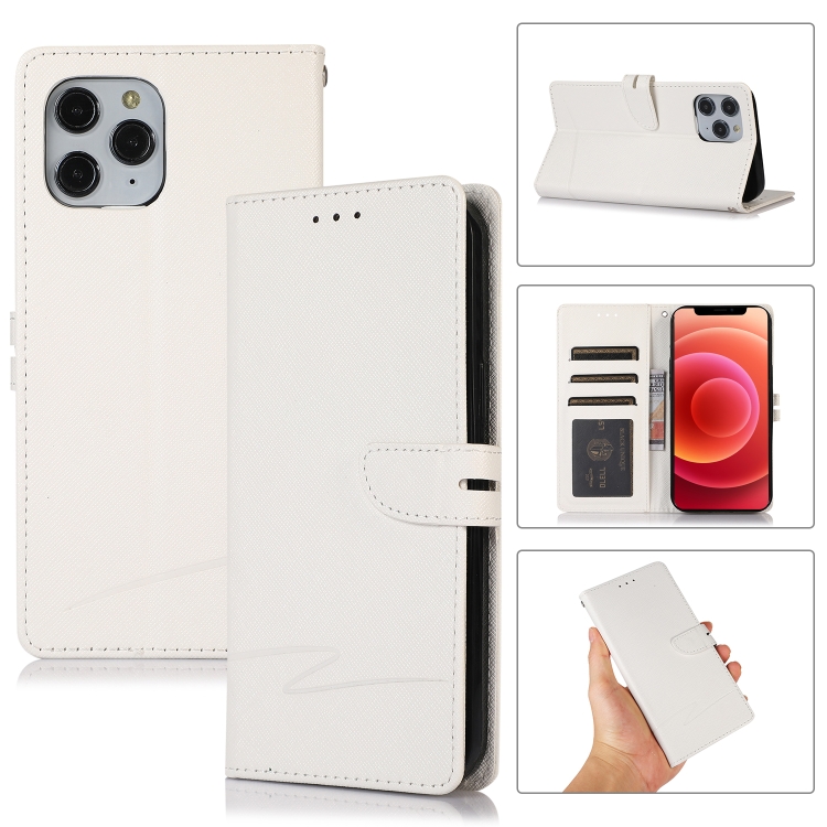 

Cross Texture Horizontal Flip Leather Phone Case For iPhone 12 Pro Max(White)
