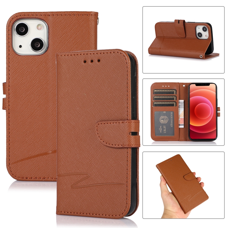 

For iPhone 13 mini Cross Texture Horizontal Flip Leather Phone Case (Brown)