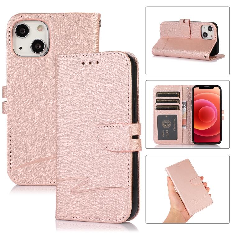 

Cross Texture Horizontal Flip Leather Phone Case For iPhone 13 Pro(Pink)