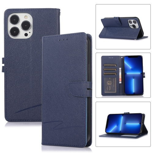 

For iPhone 13 Pro Max Cross Texture Horizontal Flip Leather Phone Case (Dark Blue)