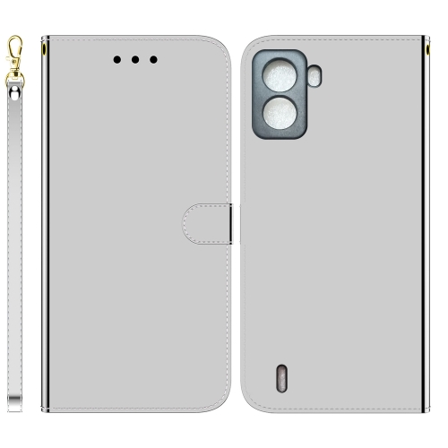 

For Tecno Pop 6 No Fingerprints Imitated Mirror Surface Horizontal Flip Leather Phone Case(Silver)