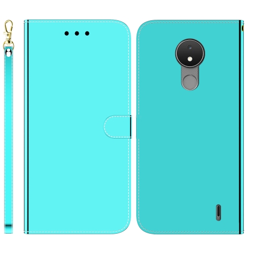 Capa de telefone de couro flip horizontal imitando superfície espelhada  para Nokia C21 (verde menta)