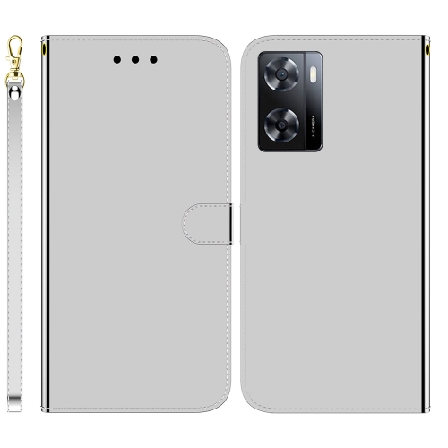 

For OPPO A57 2022 4G/A57 2022 5G/Realme Q5i/Realme V23 5G/Realme Narzo 50 5G/A77 5G Imitated Mirror Surface Horizontal Flip Leather Phone Case(Silver)
