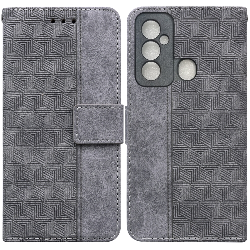 

For Tecno Spark 6 GO Geometric Embossed Leather Phone Case(Grey)