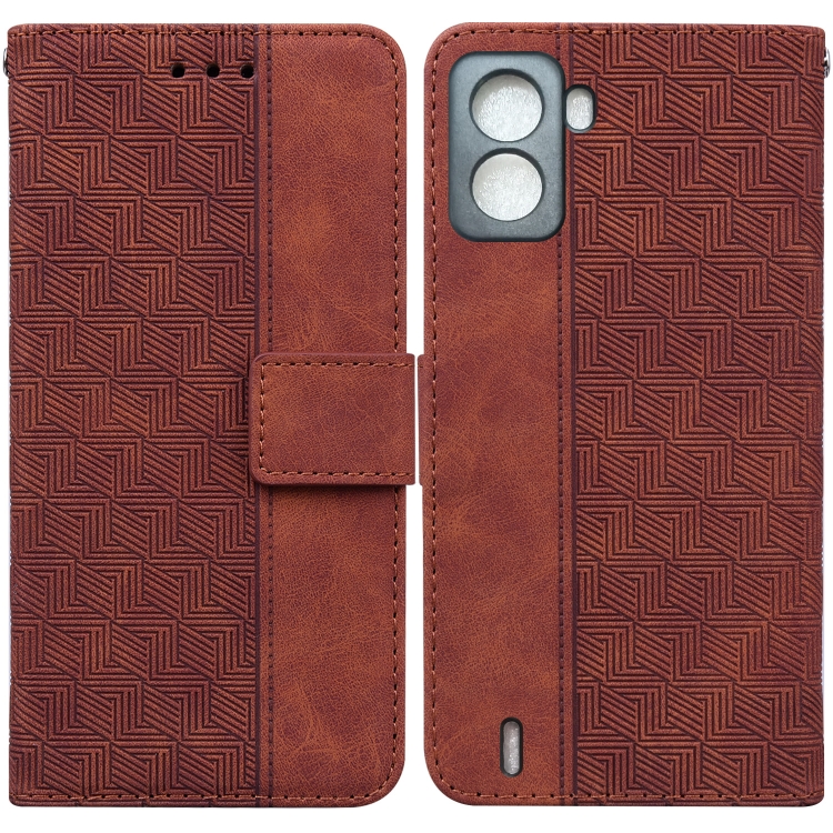 

For Tecno Pop 6 No Fingerprints Geometric Embossed Leather Phone Case(Brown)