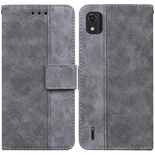 

For Nokia C2 2nd Edition Geometric Embossed Leather Phone Case(Grey)