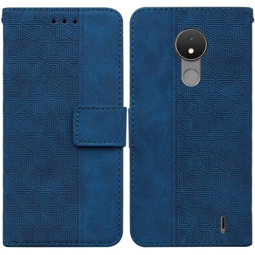 

For Nokia C21 Geometric Embossed Leather Phone Case(Blue)