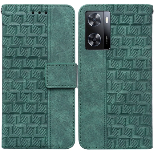 

For OPPO A57 2022 4G/A57 2022 5G/Realme Q5i/Realme V23 5G/Realme Narzo 50 5G/A77 5G Geometric Embossed Leather Phone Case(Green)