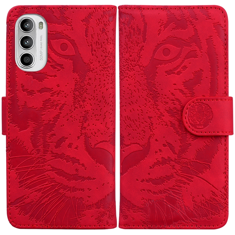 

For Motorola Moto G62 5G Tiger Embossing Pattern Horizontal Flip Leather Phone Case(Red)