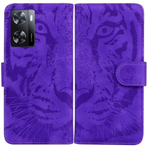 

For OPPO A57 2022 4G/A57 2022 5G/Realme Q5i/Realme V23 5G/Realme Narzo 50 5G/A77 5G Tiger Embossing Pattern Horizontal Flip Leather Phone Case(Purple)