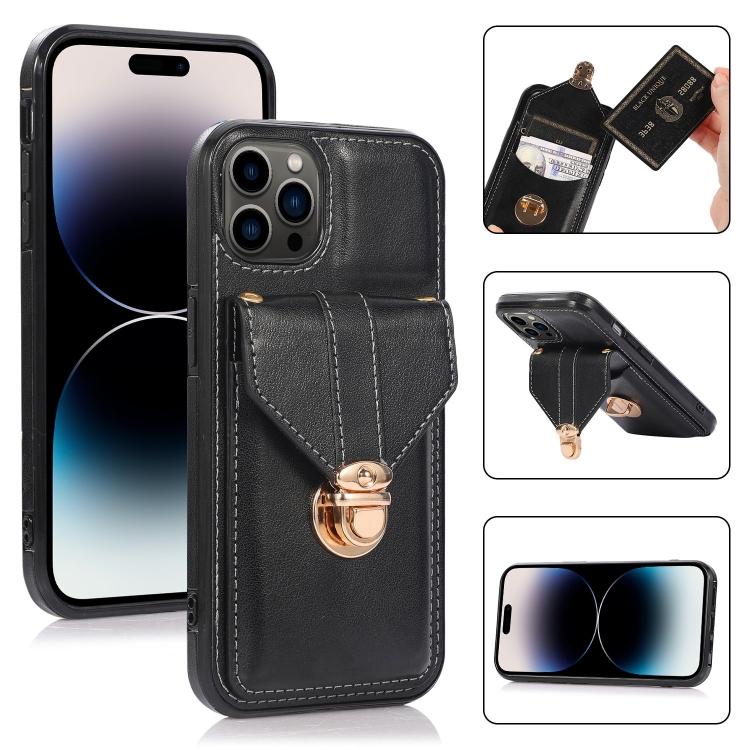 

Card Slot Lanyard Phone Case For iPhone 14 Pro Max(Black)
