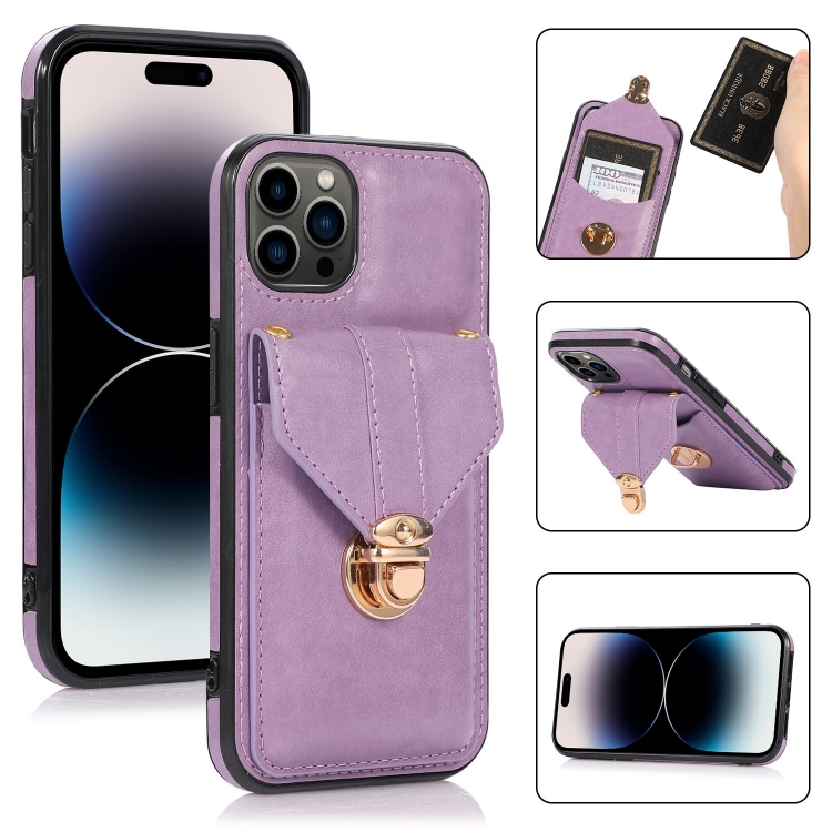 

For iPhone 14 Pro Card Slot Lanyard Phone Case(Purple)