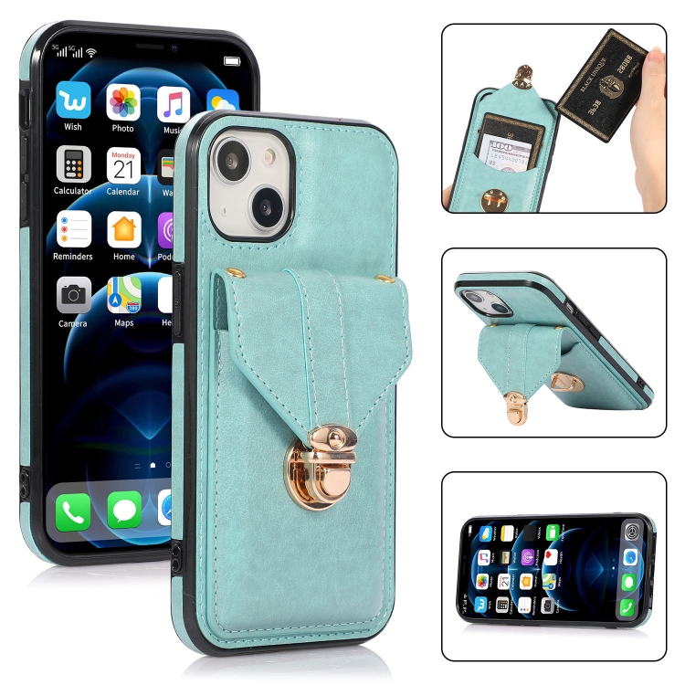 

Card Slot Lanyard Phone Case For iPhone 14(Green)